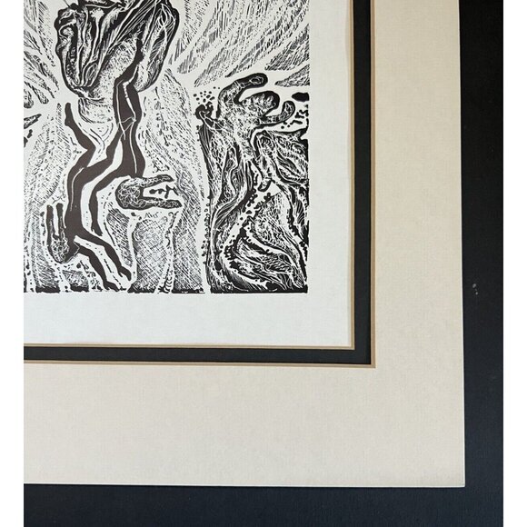 Abstract Ink Drawing Art Photo Print Black White Double Matted 14 x 16" - Picture 7 of 9